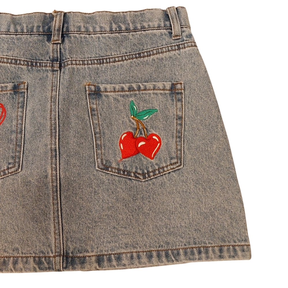 Forever 21 Girls Blue Jean Shorts - Size 13/14, Hearts & Cherries Design - Picture 6 of 7